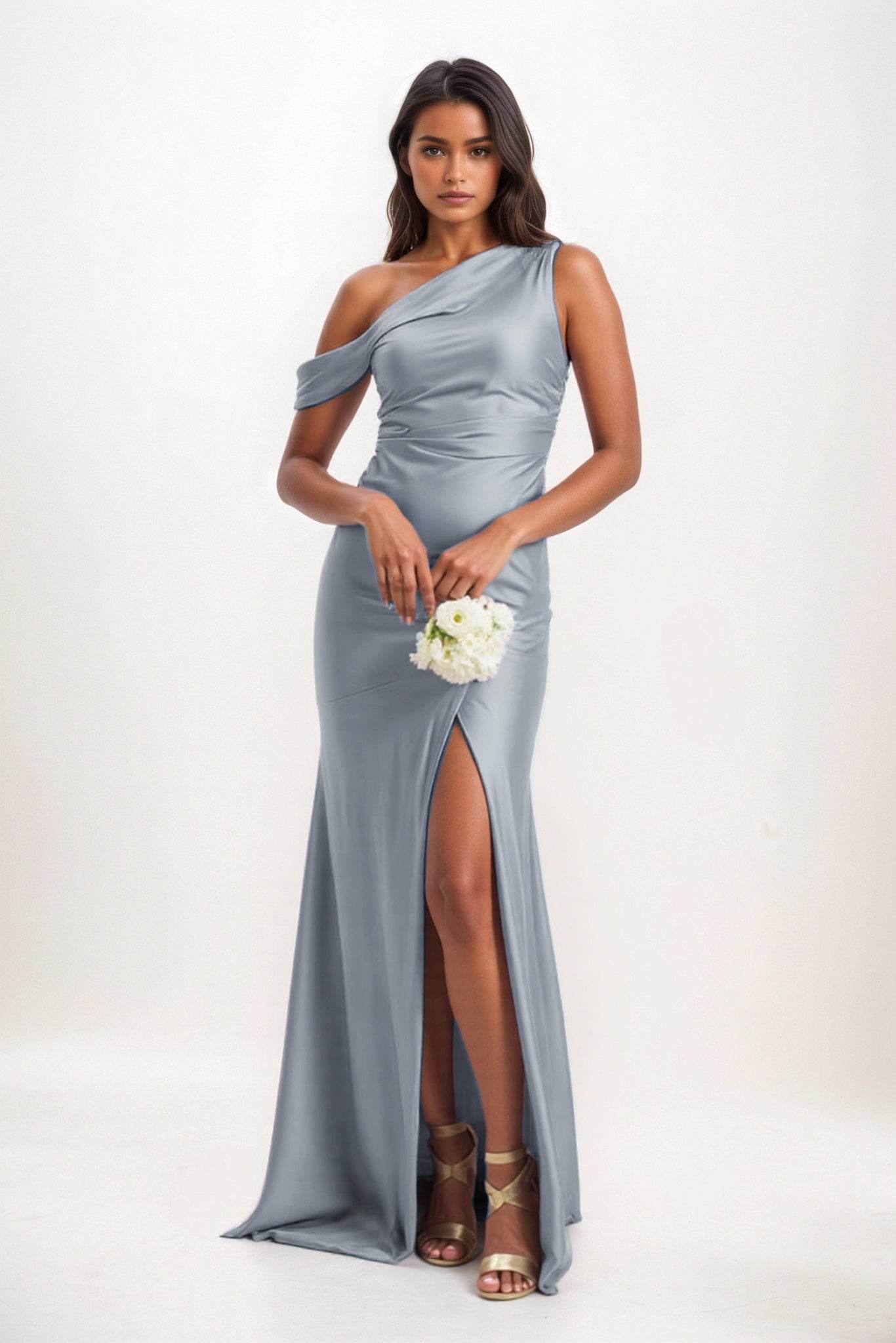 Sheath-Column Maxi Luxe Satin Bridesmaid Dress CB0845 - COCOMELODY
